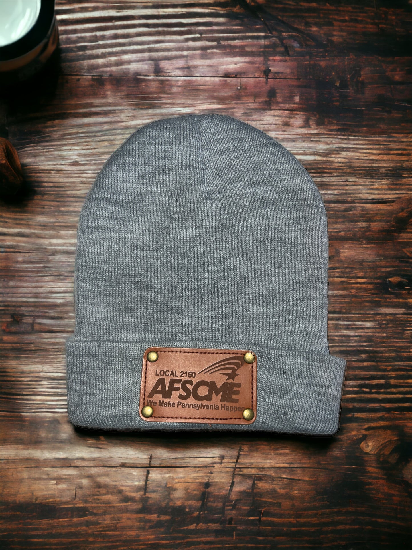 Beanie with leather patch